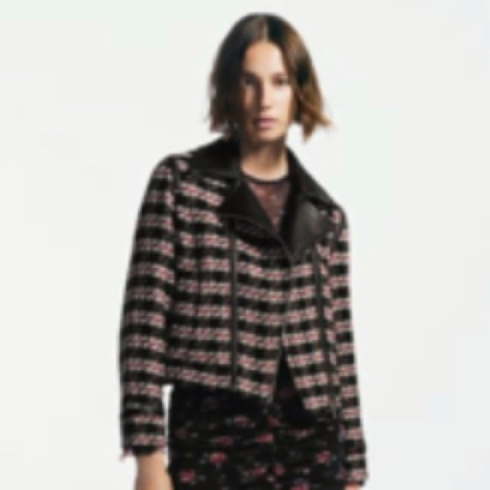 Zara NWT tweed and faux leather moto jacket